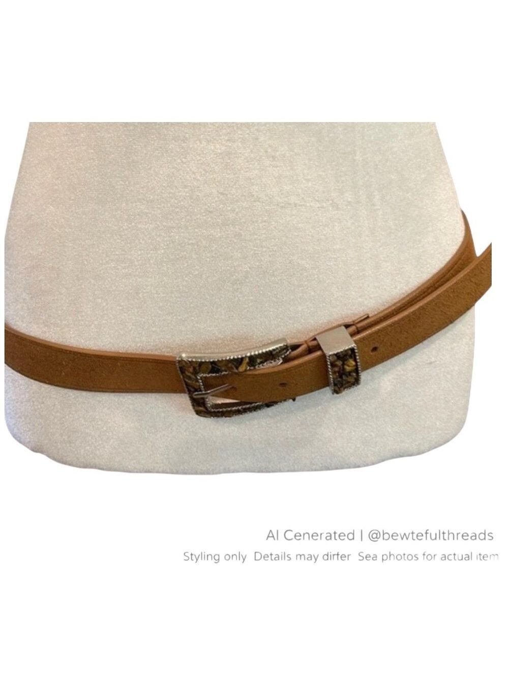 Nine West XL Length Brown Suede Leather Belt Rock Buckle Boho
